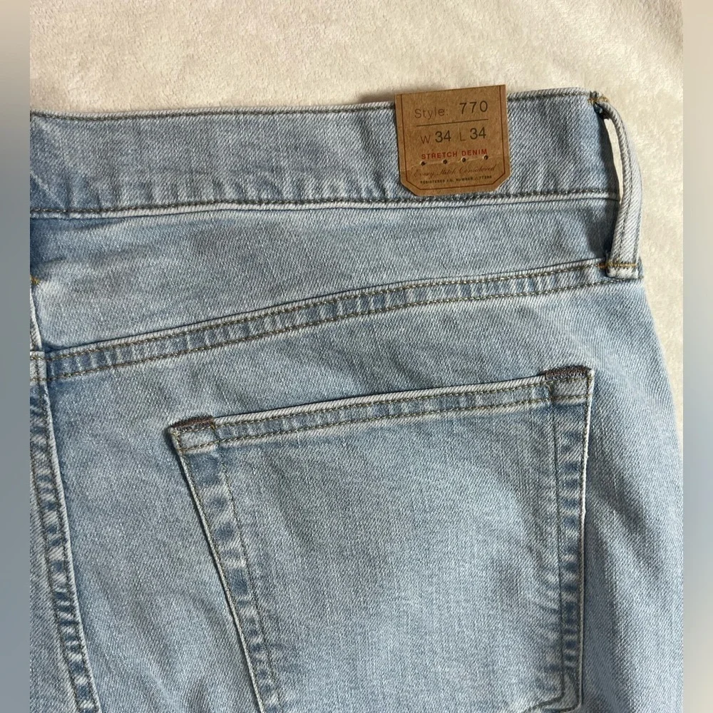 NWT J. Crew 770 34W 34L Blue Straight Stretch Cotton Light Wash Jeans C13